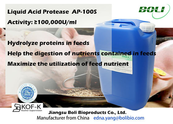 Chất lỏng 100000u / Ml Acid Protease Enzyme Thức ăn chăn nuôi Gây nghiện Thủy phân Protein Cao Ac