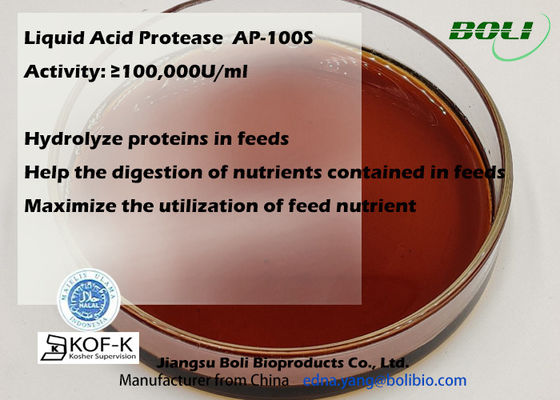 Chất lỏng 100000u / Ml Acid Protease Enzyme Thức ăn chăn nuôi Gây nghiện Thủy phân Protein Cao Ac