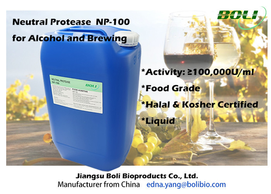 Brewing Enzyme Protease Trung tính NP-100 Đối với Chất lỏng Rượu 100000 U / Ml