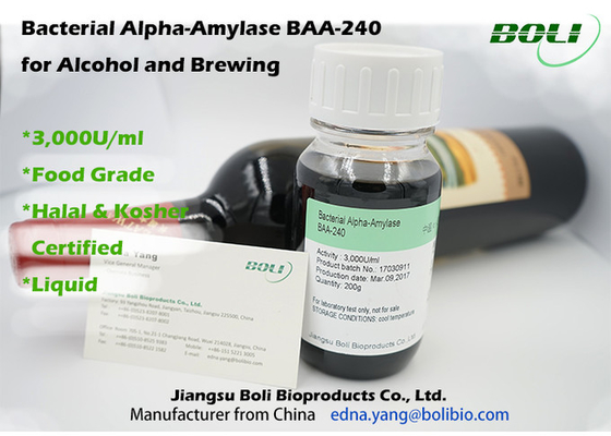 Alpha Amylasee BAA-240,3000U / ml của vi khuẩn, alpha amylase ở nhiệt độ trung bình, enzyme amylase phân hủy